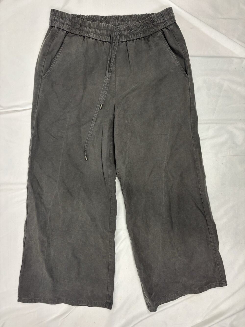 Eileen Fisher Gray Elastic Waist Wide Leg Linen Blend Pants XS Minimalist